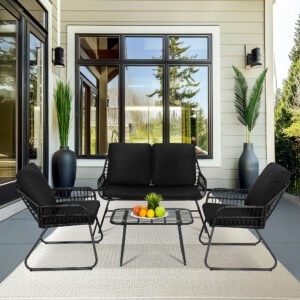 Black-4-Piece Rattan Patio Set