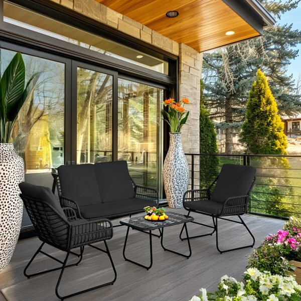 Black-4-Piece Rattan Patio Set - Image 2
