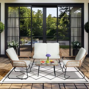 Beiges-4-Piece Rattan Patio Set