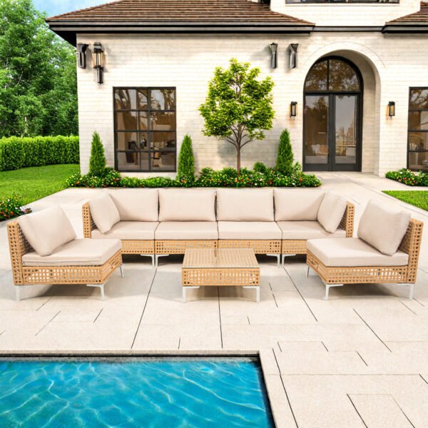 7-Piece Boho Patio Furniture Set with Tea Table