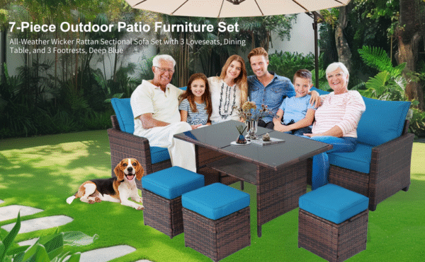 7 Piece Outdoor Dining Sectional Sofa - Image 2