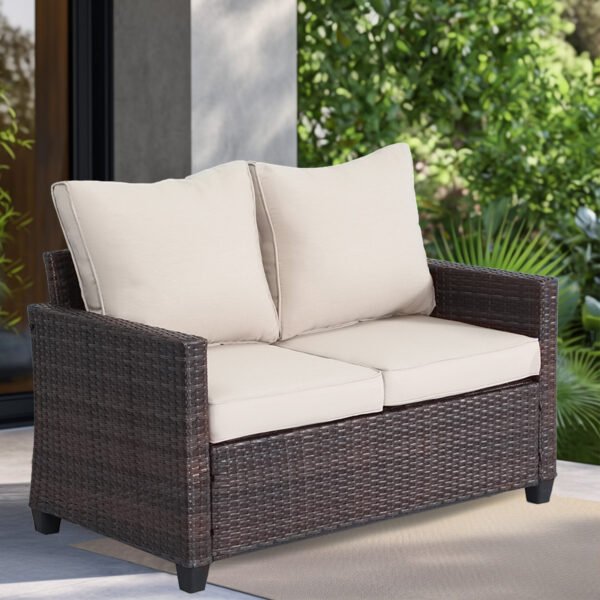All-Weather 2-Seater Outdoor Rattan Sofa - Image 3