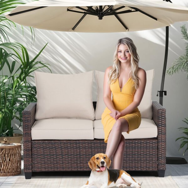 All-Weather 2-Seater Outdoor Rattan Sofa - Image 2