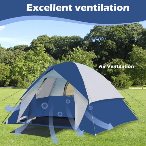 Four-person dome-shaped pole tent with double canopy - Image 4